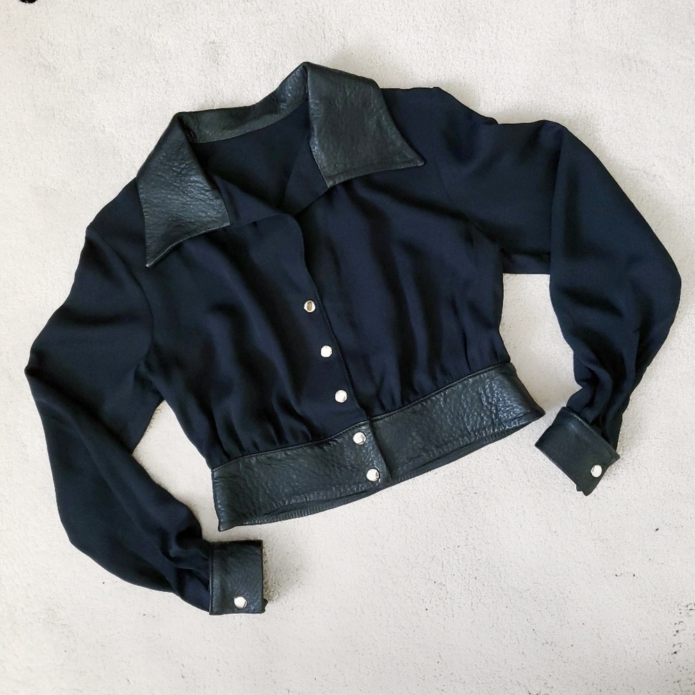 Vintage leather trim crop top S-M